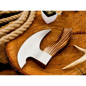 Hache à pizza Burraq personnalisée en acier au carbone, manche en bois de rose, étui en cuir, pour bricolage, extérieur, industriel, cadeau Fête des Pères - Product Image 4