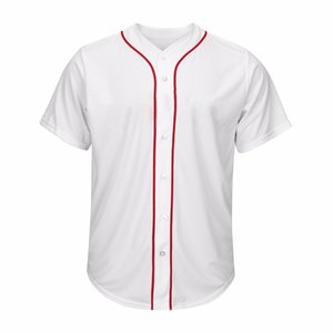 Maillot de baseball blanc uni personnalisé en gros pour hommes et femmes avec passepoil rouge pour équipes de baseball - Product Image 1