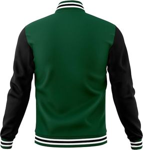 MOMENTUM Men's Green Varsity <b>Jacket</b> Black Sleeve Solid Color Turn-down Collar Reversible Breathable <b>Fleece</b> <b>Lining</b> Winter Casual - Product Image 3