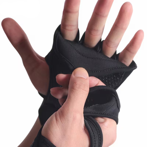 Black Fitness Training Gloves Fingerless Palm Protection With Non <b>Slip</b> Grip Adjustable Wrist Strap For Adults Neoprene Material - Product Image 5