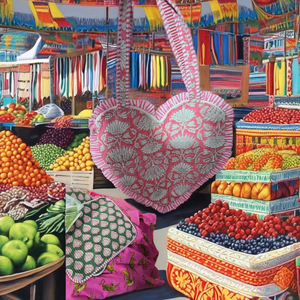 กระเป๋าโท้ทรูปหัวใจสีพื้นสำหรับผู้หญิง วัสดุผ้าฝ้าย ปิดซิป ใช้งานได้หลากหลาย เหมาะสำหรับฤดูร้อนและฤดูใบไม้ร่วง น่ารัก ใช้เก็บของสำหรับปิกนิก - Product Image 1