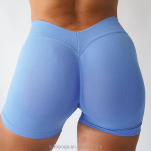 Shorts de Yoga de Cintura Alta Color Rosa Sólido, Spandex/Nailon, Malla Transpirable, Elásticos en Cuatro Direcciones, Cintura Elástica, Ropa Deportiva para Gimnasio - Product Image 3