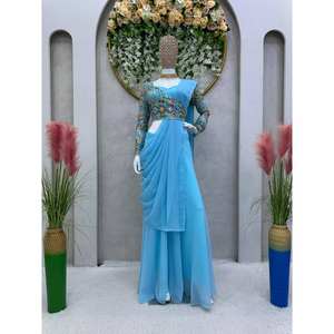 Conjunto de Fiesta Indio y Pakistaní, Blusa Plazzo y Dupatta Adornados con Bordados de Hilo y Lentejuelas - Product Image 2