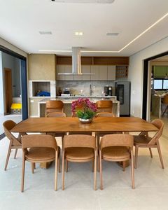 Juego de Comedor Moderno de Teca con Sillas Tapizadas, Muebles de Lujo Contemporáneos - Product Image 1
