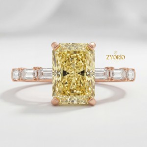 Hermoso Diamante Amarillo Radiante VVS Cultivado en Laboratorio, Engaste Pavé, Oro 14K/18K, Moderno, para Novia, Compromiso, Fiesta, Boda, Aniversario, Regalo - Product Image 3
