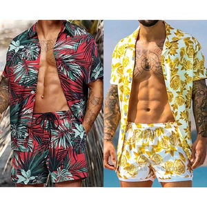 Top Tendance Meilleure Qualité Impression Numérique Sports de Plein Air Bord de Mer Vacances Street Ventilation Hommes Shorts et Chemise Ensemble - Product Image 4