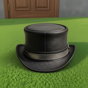 Chapeau en cuir noir fait main, style steampunk, avec concho étoile argentée, idéal pour festival gothique western ou cosplay – Vente flash - Product Image 2