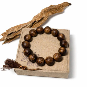 Tam Viet Natural Agarwood Water <b>Drop</b> Bead Handmade Men's Wooden Bangle Jewelry Vintage Buddhist - Product Image 1
