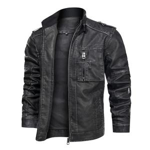 แจ็กเก็ตหนังสำหรับนักขี่จักรยานชายแบบหนาคอตั้งมีซิปด้านหน้ามีกระเป๋ากระดุมสำหรับฤดูหนาว - Product Image 3