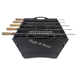 Barbecue portable d'extérieur, foyer en fer avec peinture résistante à la chaleur, design autoportant, fonctionne au charbon/au bois - Product Image 1