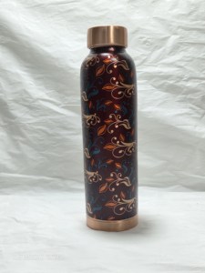 Bouteille d'eau de luxe en cuivre pur à imprimé floral 1000 ml, gourde ayurvédique anti-fuite pour le sport, le yoga, la gym et le bien-être - Product Image 5