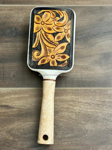 หวีหนังแท้แบบตะวันตกที่ทำด้วยมือแท้หวีหนังแท้สำหรับเดินทางสุดหรูแปรงผมสไตล์ตะวันตกคุณภาพสูง - Product Image 2