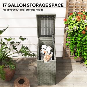 "17 Gallon Wicker Deck Storage <b>Box</b> with Acacia <b>Wood</b> Top for Patio Cushions & Garden <b>Tools</b>-Gray" - Product Image 4