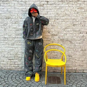Custom-Made <b>Embroidery</b> Vintage Acid Washed Jogger Pant And Hoodie <b>Set</b> 100% Cotton Regular Fit Activewear Tracksuit <b>Set</b> New - Product Image 2