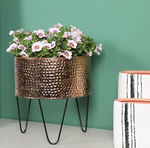 Macetas y macetas de hierro decorativas de cobre con patrón redondo, soporte de jardín interior hecho a mano, decoración de maceta al por mayor - Product Image 4