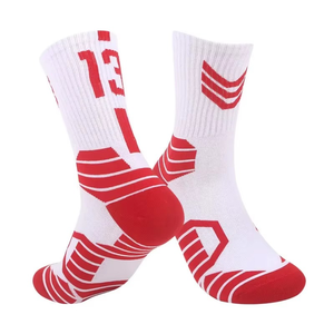 Chaussettes de sport rayées blanches et rouges, longueur mi-mollet, respirantes, tricotées, pour adultes, idéales pour le basketball et les activités sportives estivales - Product Image 4