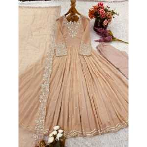 Designer Anarkali Gown with Embroidered Rainbow Sequence Work for <b>Prom</b> <b>Dresses</b> - Product Image 1