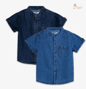 เสื้อเชิ้ตเดนิมเด็กชาย แขนสั้น คอจีน ลำลอง สีพื้น ผ้าฝ้าย ทรงปกติ มีกระเป๋า - Product Image 1