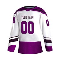 Jersey hoki es logo kustom berkualitas tinggi, bahan poliester 100%, pakaian olahraga unisex, jersey hoki es layanan OEM