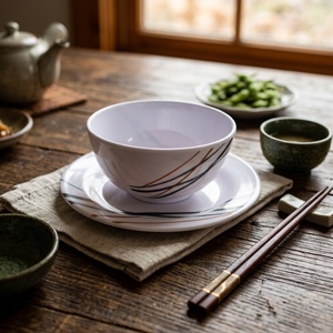 Melamine Bowl Set Minimalist Zen Lines Design Pigmented Dishes Shape Non-Toxic Dishwasher <b>Microwave</b> Safe for Asian Style - Product Image 4