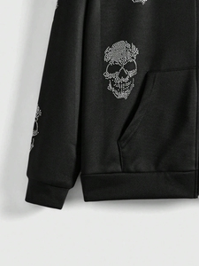 Unisex <b>Black</b> Hooded Zip-Up <b>Sweatshirt</b> with Solid Eco-Friendly Denim Fabric Oversized Winter Casual - Product Image 5