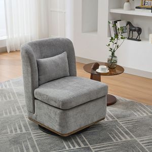 Fauteuil pivotant moderne en chenille rembourré sans accoudoirs, base en métal, pivotant à 360 degrés, avec coussin, pour salon et familles, largeur 25,2 pouces - Product Image 1