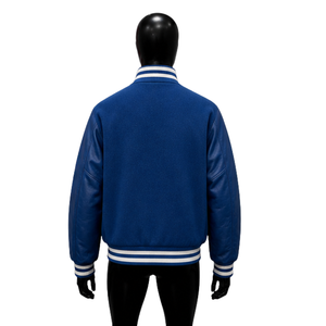 Chaqueta Azul Rey de Alta Calidad con Mangas de Cuero, Estilo Preppy, Cuello Vuelto, Botones, para Otoño, Estilo Urbano Moderno, Azul Rey Suave - Product Image 2