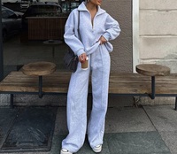 Ensemble décontracté deux pièces pour femme : sweat-shirt demi-zip et pantalon long, coupe ample