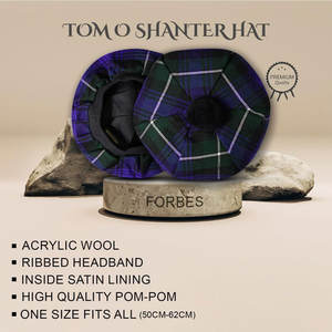Chapeau écossais Tartan Tam o' Shanter avec pompon en laine, bonnet personnalisé du clan Forbes des Highlands, vente en gros - Product Image 2