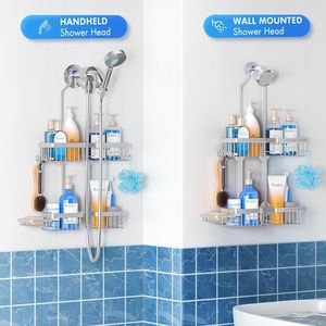 Organizzatore per Doccia a 4 Livelli in Lega di Alluminio, Porta Doccia Sospeso, Doccette a Mano, Tubo Antiruggine, Altezza Regolabile - Product Image 5