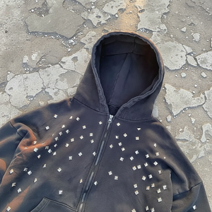 Sudadera con capucha y cremallera para hombre, estilo hip hop, lavada al ácido, de alta calidad, personalizable, holgada y de gran tamaño - Product Image 3