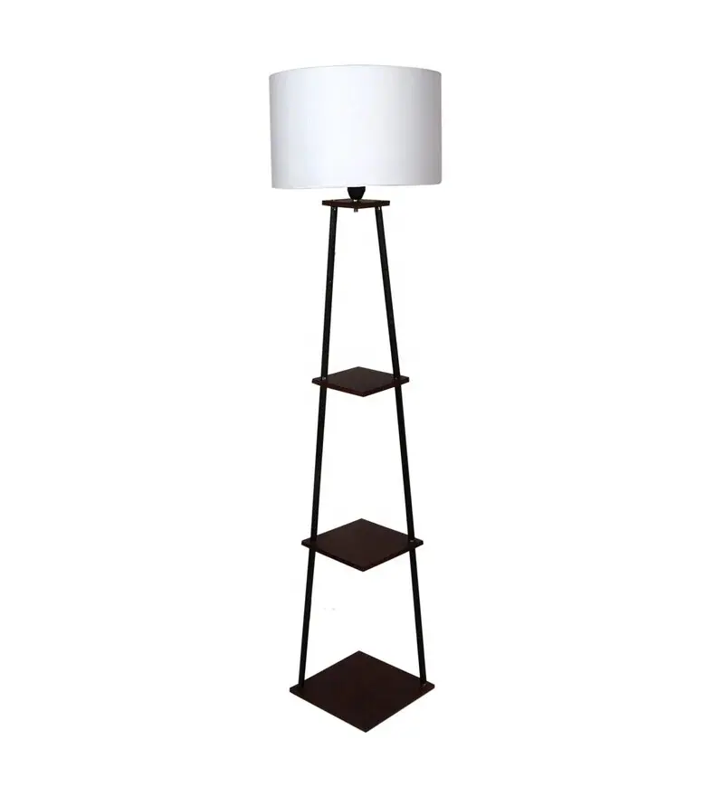 Best Quality White Color Fabric Shade Iron Floor Lamp With Wooden Bases .