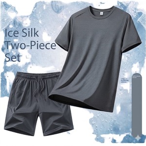 Conjunto Deportivo de Dos Piezas para Hombre, Camiseta de Cuello Redondo y Pantalones Cortos, Secado Rápido, Tejido de Poliéster y Elastano, Ropa de Verano - Product Image 1