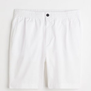 Pantalones Cortos Bermuda de Algodón Blanco para Hombre, Cintura Elástica, Color Sólido Informal, Tela Oxford Transpirable, Estilo Tejido - Product Image 1