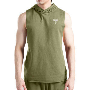 TELLUS APPAREL Débardeur de sport à capuche pour homme, très populaire – Personnalisable, couleur unie, tricoté 240g, imprimé numériquement, séchage rapide, respirant - Product Image 1
