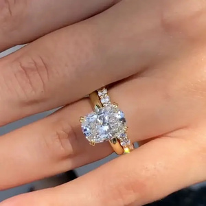 Premium Design 925 Silver Moissanite <b>Cushion</b> Cut Yellow Gold Plated Engagement <b>Ring</b> Set with Round Cut Band for Women's. - Product Image 5