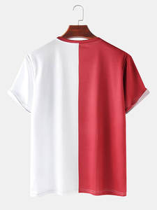 Camisetas Casuales de Cuello Redondo para Hombre, Transpirables y Delgadas, con Diseño de Parches Rojos y Blancos - Product Image 2