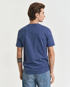 T-shirt en coton bleu pour homme, manches courtes, col rond, coupe classique, jersey décontracté, couleur unie, respirant, tricoté, tendance - Product Image 3