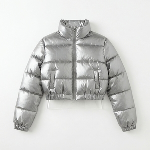 Chaqueta Corta Metálica Brillante de Moda para Mujer, Abrigo Ligero de Invierno con Cuello Alto y Cremallera Completa, Tendencia de Moda, Venta al por Mayor - Product Image 1