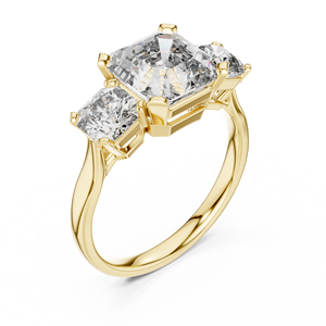 Bague d'anniversaire classique en or massif 14K 18K avec diamant de laboratoire taille Asscher, DEF VVS, certifié IGI, accent latéral princesse, 3.00 CTW - Product Image 3