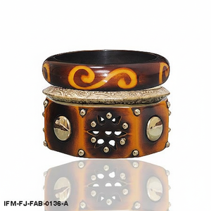 Conjunto de Brazaletes Étnicos Hechos a Mano, Estilo Boho, con Incrustaciones de Resina y Latón, para Mujer, Juego de 3 Piezas - Product Image 1