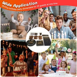 201pcs Black Gold Disposable Dinnerware Set Birthday Party Supplies for 25 Guests 9OZ Paper Plates Cups Straws for Celebrations - Product Image 4