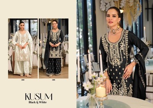 นำเสนอคอลเลกชันชุดเดรสผ้าทอคุณภาพสูงผ้าจอร์เจียเทียมเสื้อทำงานปักลายและชาราพาลาซโซกับ dupatta - Product Image 2