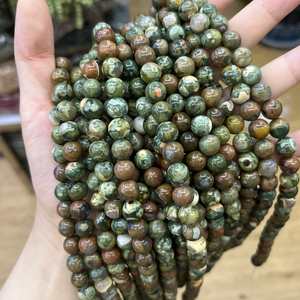 Cuentas Redondas de Jaspe Rhyolite Natural de la Selva Tropical, Cuentas de Piedra Verde Marrón Naranja Marrón para Pulseras, Collares, Fabricación de Joyería DIY - Product Image 3