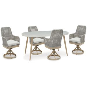 Ensemble de table à manger en rotin moderne ARDENA, robuste, avec chaises de jardin confortables, pour l'ameublement extérieur, utilisation dans les parcs et les villas - Product Image 1