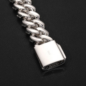 Pulsera de Cadena de Diamantes con Baño de Rodio en Plata 925 para Hombre, Corte Brillante Redondo, Micro Pavé, Geométrica, de Lujo, para Uso Diario - Product Image 3