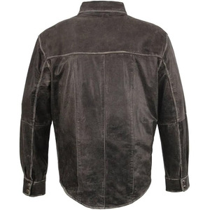 SAMROZ SPORTS Men's '<b>Button</b> Down' Distressed Grey Lightweight Casual Biker Leather Shirt - Product Image 3