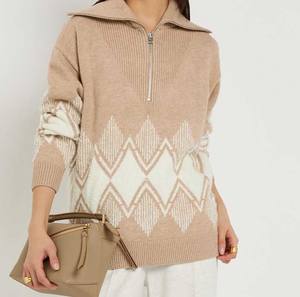 Pull zippé pour femme effet tricot torsadé - Pull d'hiver classique - Tricot doux et respirant pour femme, mode automne - Product Image 4