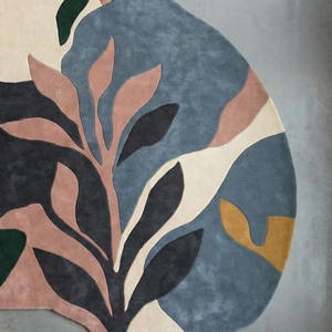 Alfombra Moderna de Lana de Nueva Zelanda Hecha a Mano con Diseño de Hojas Abstractas, Forma Orgánica, Alfombra de Diseño con Base de Látex, Regalo de Año Nuevo - Product Image 6