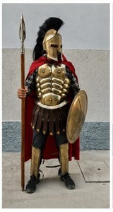 Ensemble de costume d'armure de guerrier spartiate médiéval, casque d'hoplite grec, plastron, lance, pour cosplay, reconstitution historique et fête d'Halloween - Product Image 2